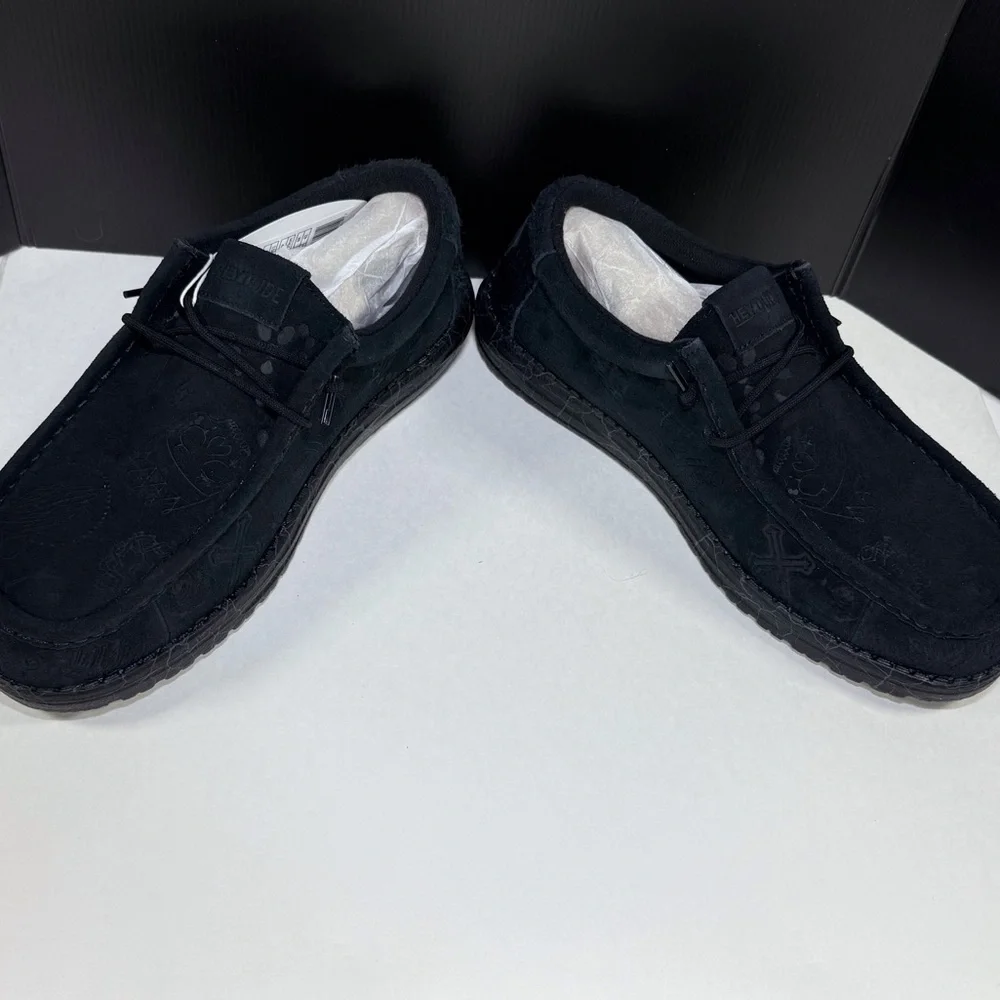 Men's Hey Dude x Wally Jelly Roll Black Loafers Slip on Shoes - Picture 6 of 12